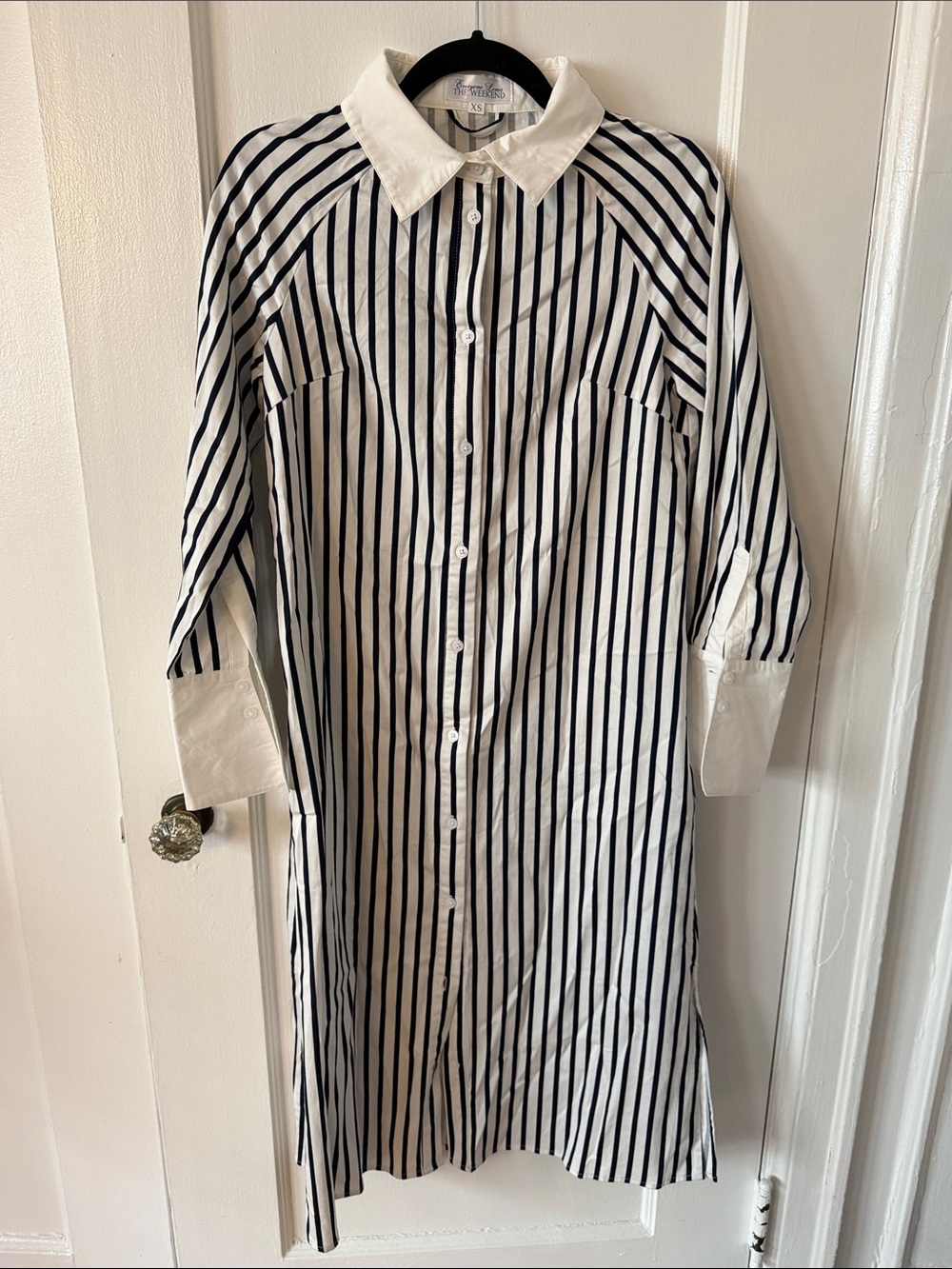 Striped Tie-Waist Shirt Robe - White & Black - Picture 6 of 11